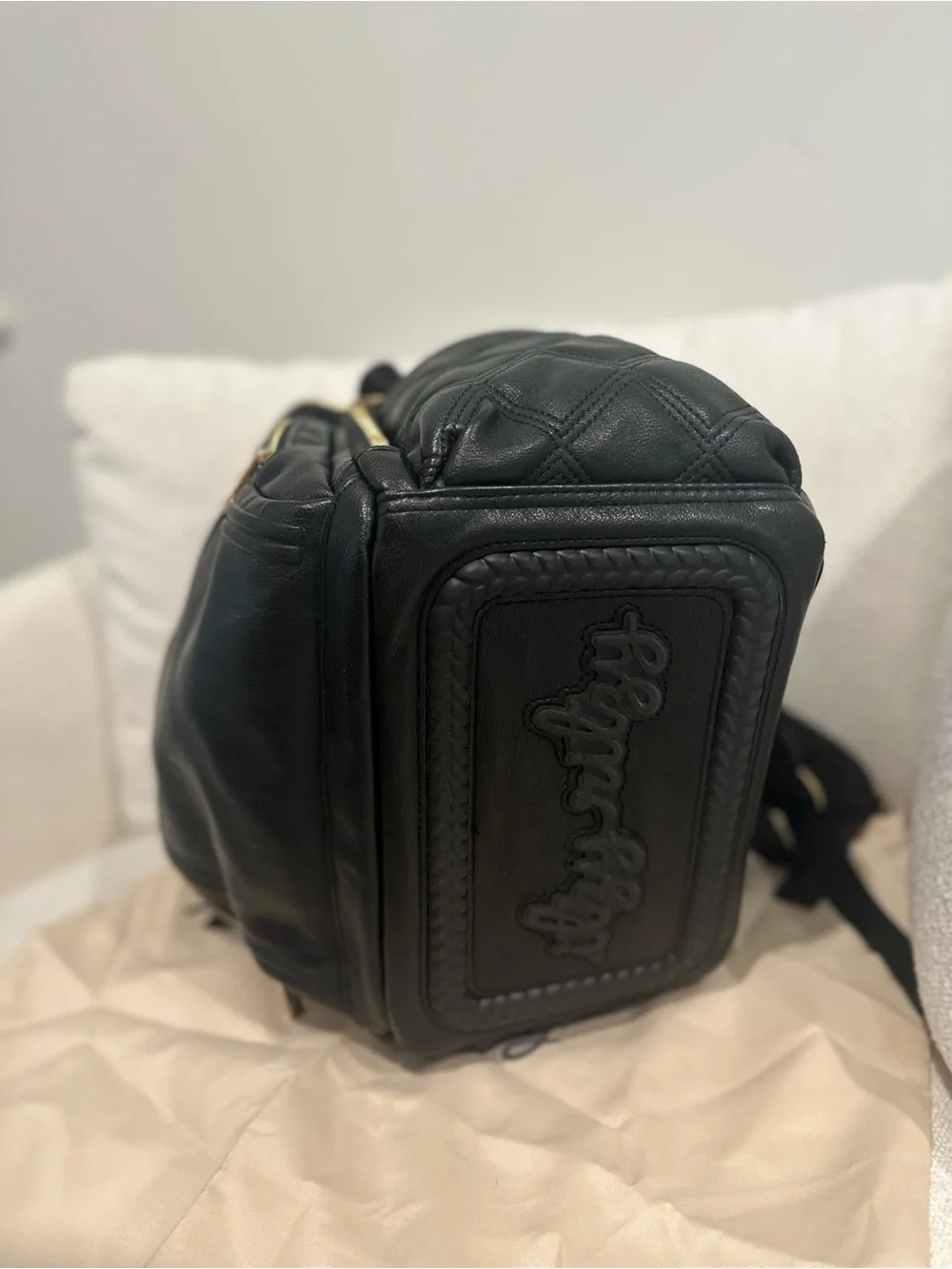 Itzy Ritzy Boss Black Quilted Diaper Bag Backpack Gold Hardware